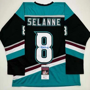 Autographed/Signed Teemu Selanne Anaheim Black Retro Hockey Jersey JSA COA - Picture 1 of 4