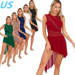 Mujeres Vestido de Patinaje Artístico Asimétrico Lírico Baile Fluido Tul Falda Vestido - Imagen 1 de 91