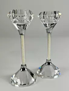 Candelieri Oleg Cassini firmati cristallo pieno di perle 6" nuovi in scatola foderata satinata - Foto 1 di 8