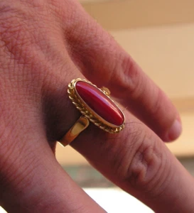 CORAL AKA COLOR ORIGINAL NATURAL HEART RING SILVER GOLD MADE IN ITALY HANDMADE - Picture 1 of 14