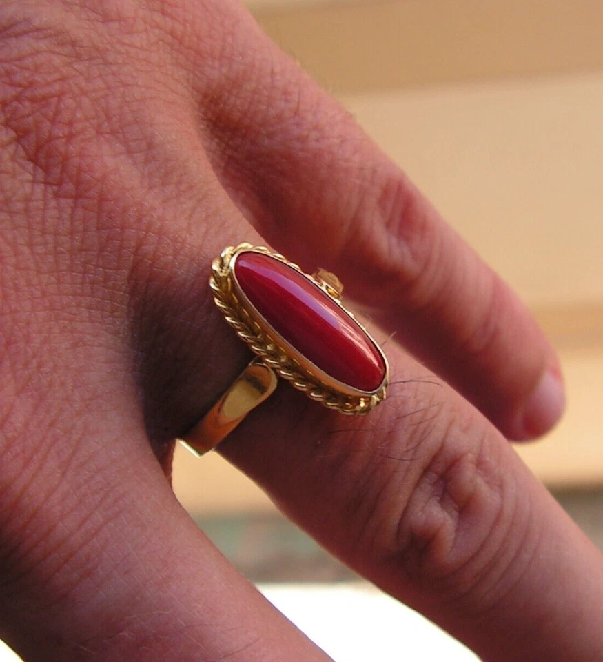 CORAL AKA COLOR ORIGINAL NATURAL HEART  RING SILVER GOLD MADE IN ITALY HANDMADE  Foto 1 de 1