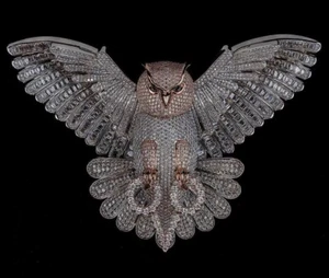 Iced Out Hip Hop Flying Owl Pendant in 925 Sterling Silver & VS Moissanite - Picture 1 of 6