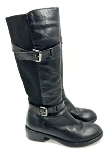 Aquatalia Leather Boots Womens Size 8 Black Knee High Chunky Buckles Moto Goth - Picture 1 of 13