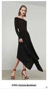 Victoria Beckham Runway Dress Black $1595 Sz 1 US 4 Asymmetric Off Shoulder - Picture 1 of 4