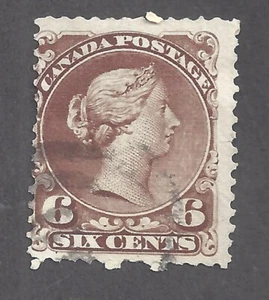 Canada # 27ii USED 6c BROWN LARGE QUEEN SOFT WHITE AMORPHOUS PAPER BS29398 - Bild 1 von 1