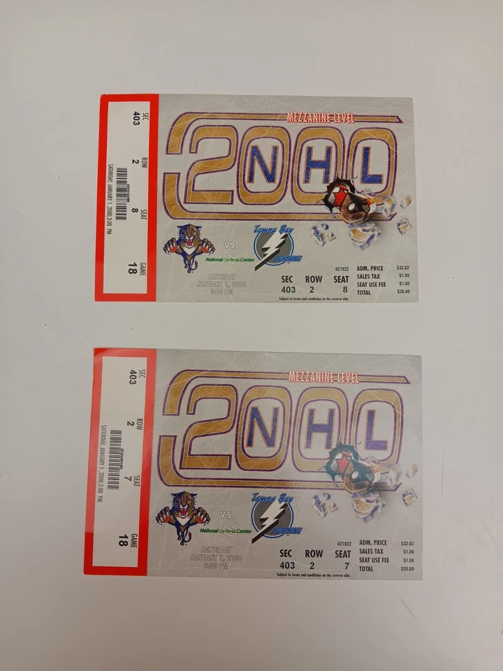 Florida Panthers Vs Tamp Bay Lightning New Yesrs Day 2000 - 2 Tickets - Image 1 of 2