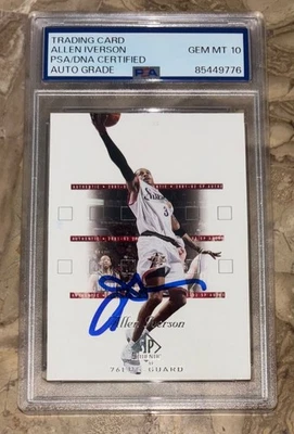 2001-02 SP Authentic Basketball Allen Iverson Signed Card #64 PSA 10 Auto - Image 1 of 2
