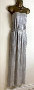 MISS SELFRIDGE STUNNING SILVER PLEATED STRAPLESS MAXI DRESS SIZE 8 BNWOT!! - Picture 1 of 4