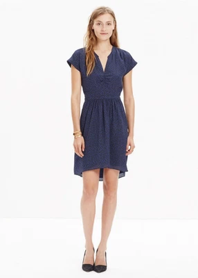 Vestido Madewell Talla 00 Estampado de Hojas 100% Seda Fábula Azul Marino Foto 1 de 4