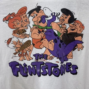 Vintage 90s Flintstones Character Big Print T shirt Size XL White Dino Licking - Picture 1 of 16