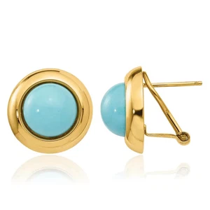 Aretes Omega Clip Turquesa Oro Amarillo Sólido 14K - Imagen 1 de 11