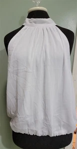 NWOTD Boston Proper M Mock Neck Tank White Tie Back Top 127224 - Picture 1 of 2