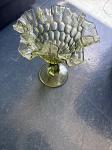 Vintage Fenton Kompott mit Fuß Kolonialgrün Daumenabdruck Muster Rüschenrand 6x6 - Bild 1 von 1