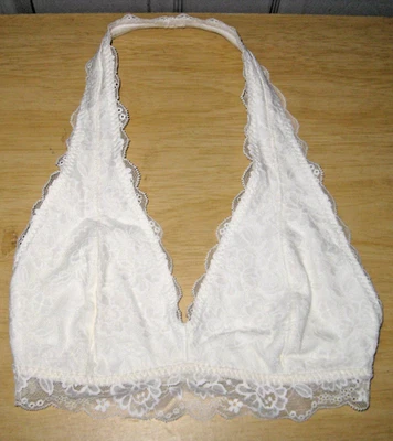 Bralette Halter Bra Womens XS Gilly Hicks Wireless Off White Floral Lace NEW - Image 1 of 4