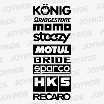 9 Car Automotive Sponsor Decals Pack JDM Drift Racing Sport Logos Gloss Black V2 - Image 1 of 4