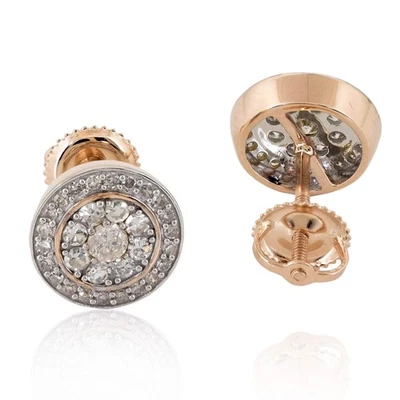 Brincos femininos de ouro rosa 14k com diamante aglomerado de halo 3/4 quilates parafuso traseiro - Imagem 1 de 2