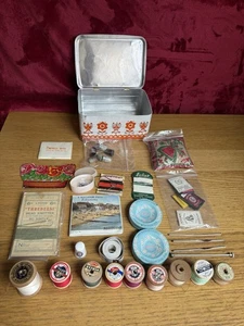 Vintage & Antique Sewing Items Job Lot in Tin Needles Cottons Thimbles etc. - Picture 1 of 24