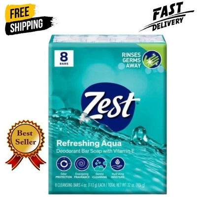 Zest дезодорант бар мыло, увлажняющий влаги для всех типов кожи, Aqua, 4 унций, 8 Ba - Изображение 1 из 4