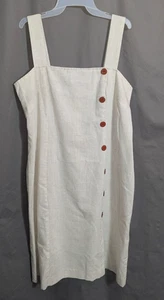 Handmade Ecru Sleeveless Midi Pencil Dress Linen Look Fits Large XL A2 - Picture 1 of 6