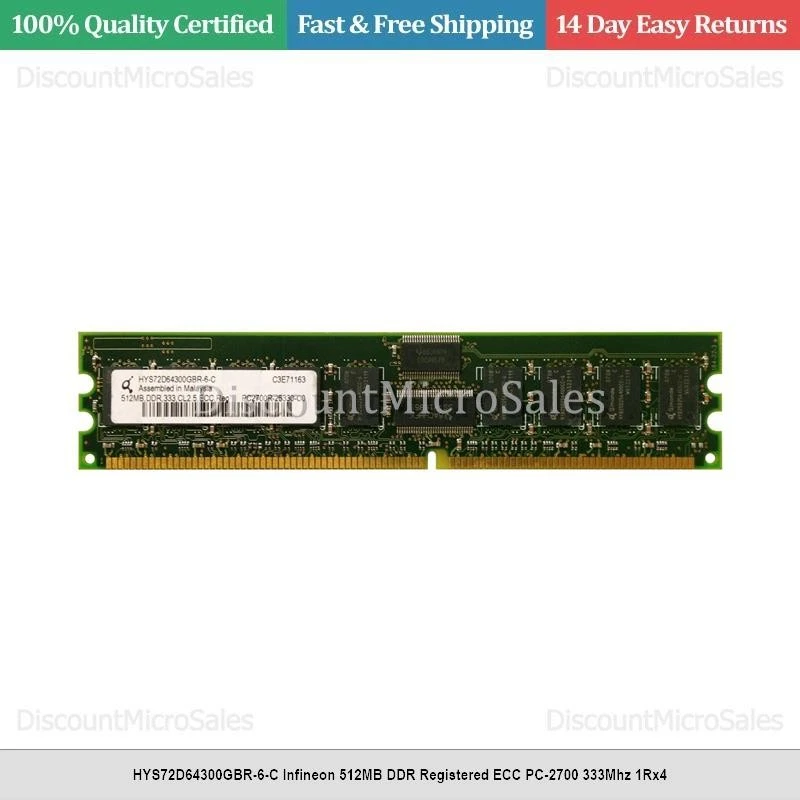 HYS72D64300GBR-6-C Infineon 512MB DDR Registered ECC PC-2700 333Mhz 1Rx4 - Image 1 of 1