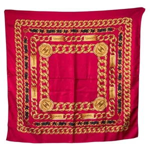 CHANEL Logo rot Kettenmuster Seidentuch/Stola mit Box und Karte - Bild 1 von 19