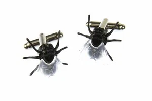 Fly Cufflinks Miniblings Buttons + Box Flying Halloween Schmeißfliege - Picture 1 of 4