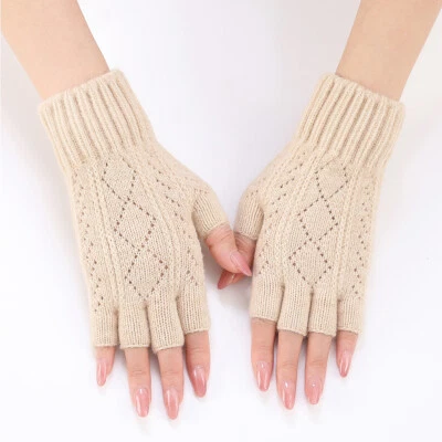 Guantes térmicos sin dedos para hombre mujer tejidos cálidos invierno medio dedo guantes ✿ Foto 1 de 4