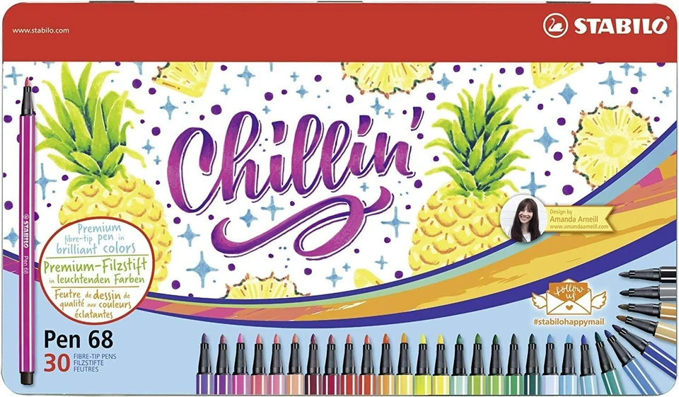 STABILO Premium-Filzstifte Pen 68 happymail Ananas, 30 Farben im Metalletui NEU