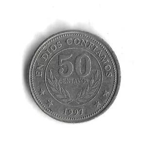 1997 Nicaragua 50 Centavos World Coin - Mintage 24,000,000 - KM# 88 - Picture 1 of 2