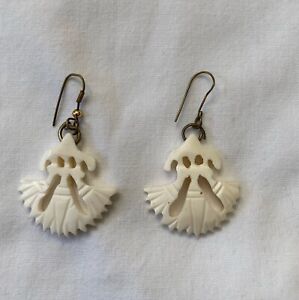 Egyptian Earrings set with Lotus Flower Design Hand-carved Unique 2.1" Long