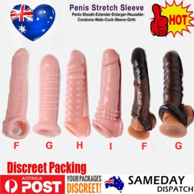 Male Penis Sheath Ring Sleeve Girth Reusable Condoms Extender Enlarger Enhancer - image 1 of 4