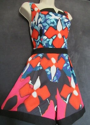 Peter Pilotto 60's Retro Vibes Red Multi Textured Sleeveless Shorts Sun Romper 8 - Image 1 of 4