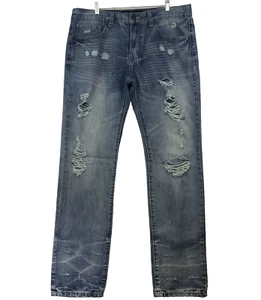 Pantalones de mezclilla CJ negros premium para hombre 36x34 ajustados bigotes desgastados patinador grunge gótico - Imagen 1 de 15
