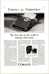 PRINT AD 1929 Corona Typewriter for Christmas Winning with Brains 6.75 x 10 - Picture 1 of 3