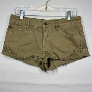 Roxy Jeansshorts Spitzenbesatz ausgefranster Saum Freizeit Sommer khaki Gr. 27 - Bild 1 von 14