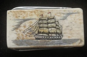 MINT VTG Old National Blade Scrimshaw Folding Pocket Knife/Money Clip Japan #1 - Picture 1 of 7