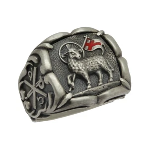 Lamb of God Sterling Silver Knight Templar Men's Chi Rho Cross Ring Alpha Omega - Picture 1 of 12