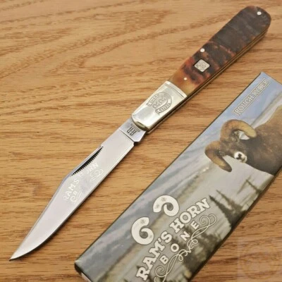 Rough Ryder Big Daddy Folding Knife Stainless Steel Clip Blade Ram's Horn Handle - Image 1 of 4