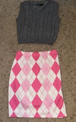 Juniors укороченный верх и мини юбка комплект размер XS легкий юбка свитер жилет Топ - Изображение 1 из 4