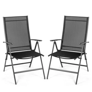 Set of 2 Adjustable Portable Chair Patio Foldable Dining Recliners W/Metal Frame - Picture 1 of 11