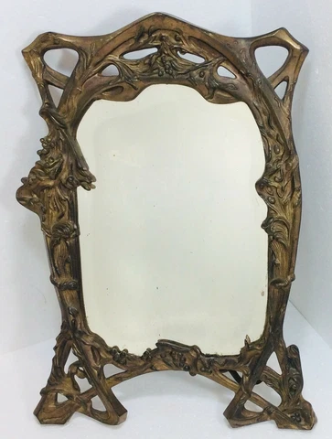 Antique Art Nouveau 15 inch Standing Mirror Cast Iron Leaves Berries No. 246 Cover