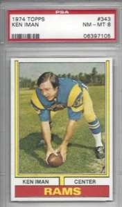 1974 Topps football card #343 Ken Iman, Los Angeles Rams classificato PSA 8 - Foto 1 di 1