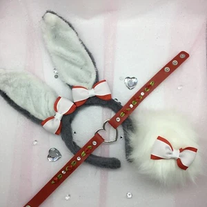 Juego Personalizado Rojo Blanco Conejo Conejo BDSM DDLG PetPlay Orejas Cuello Cola - Imagen 1 de 1