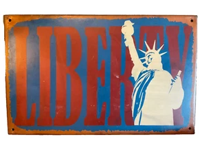 Vintage Metal Sign 13" x 8.5" Statue of Liberty Patina Red White Blue America - Picture 1 of 8