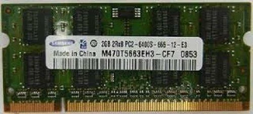 Samsung 2GB 2Rx8 PC2-6400S-666-12-E3 DDR2 RAM 200 PIN SO DIMM M470T5663EH3-CF7 - Image 1 of 1
