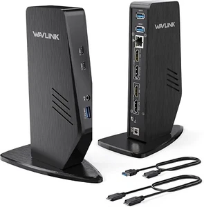 WAVLINK USB 3.0 and USB-C Dual 4K Display Laptop Docking Station with 65W Laptop - Picture 1 of 8