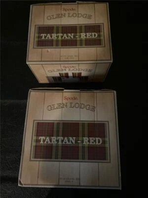 NIB Spode Glen Lodge Tartan Red Plaid 4 Plates (8 inches) and 4 Mugs (12 ounces) - Image 1 of 4