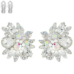 1.75” SILVER AB CLEAR STONES CLIP ON EARRINGS ( 11212 ) - Imagen 1 de 1