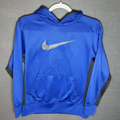 Nike Therma Fit Hoodie Pull Over Boys Youth L Navy With Silver Swoosh On Front - Image 1 of 4