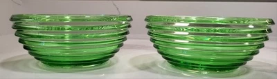 Vintage Pair of Green Anchor Hocking Park Avenue Ribbed Glass Bowls - Image 1 of 3